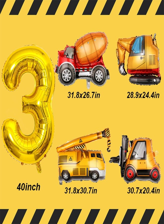 Tagberoy Construction Birthday Party Supplies 3 Year Old, Large Construction Balloons 40Inch Gold Number 3 Balloon Construction Truck Foil Balloons for Boys 3rd Construction Birthday Party Decorations - Image 2